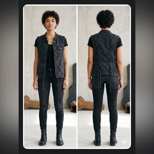 Free People Lace Up Denim Vest In Black